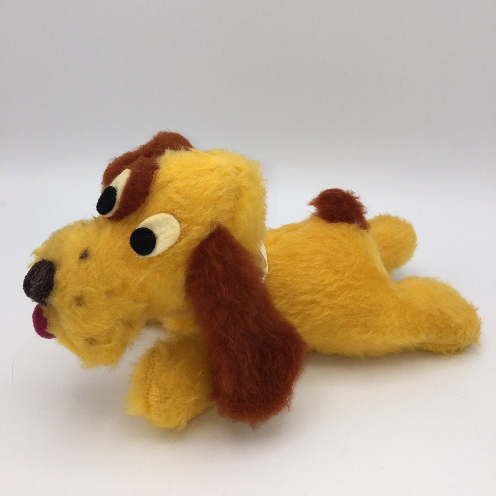 Vintage Plush Dog Yellow Gold Brown Ears Felt Eyes Stuffed Animal 10" Long